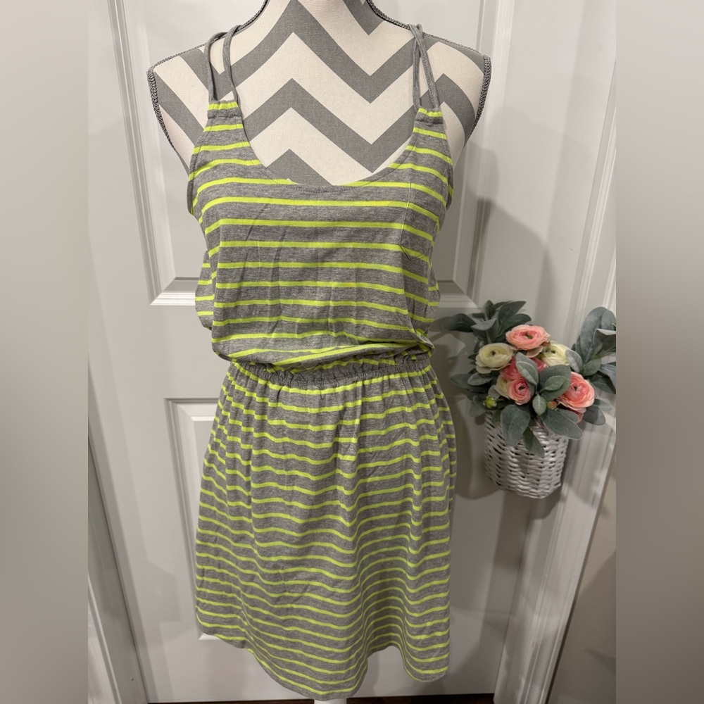 Express Striped Gray and Neon Green Women's Dress